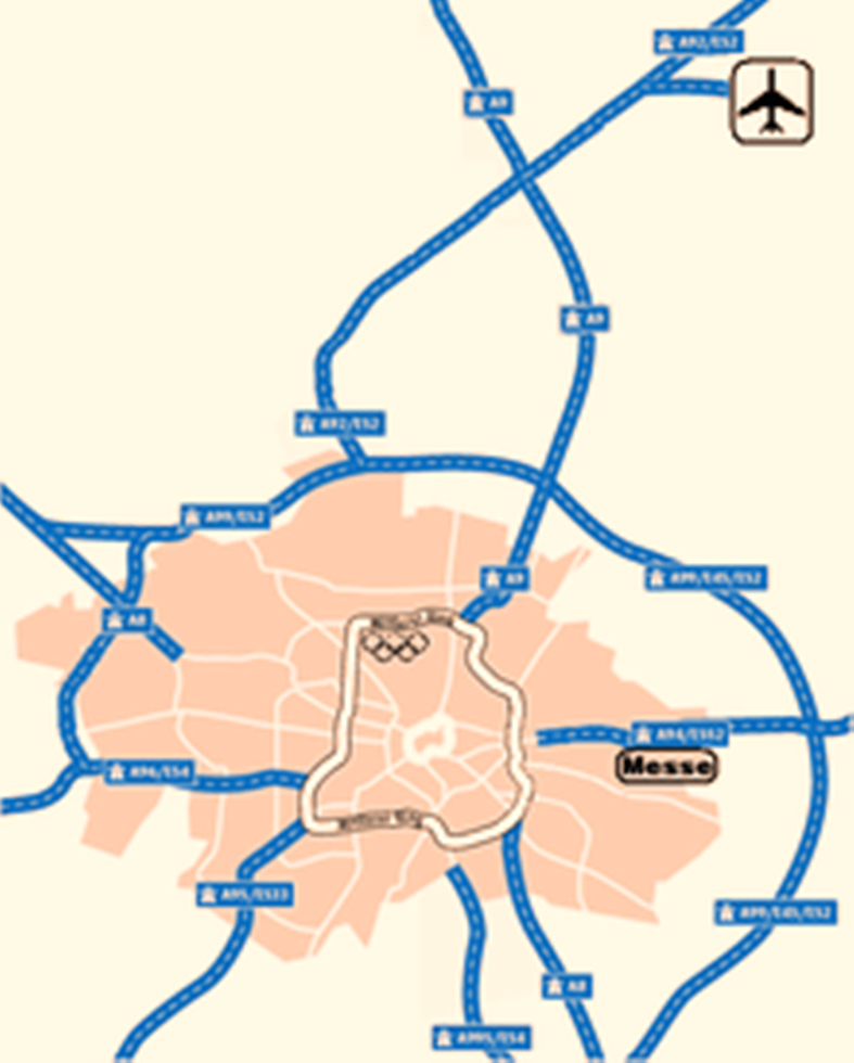 LOCATION SCHEMATICS OF MUNICH CITY AND THE INTERNATIONAL AIRPORT FRANZ JOSEPH STRAUSS.